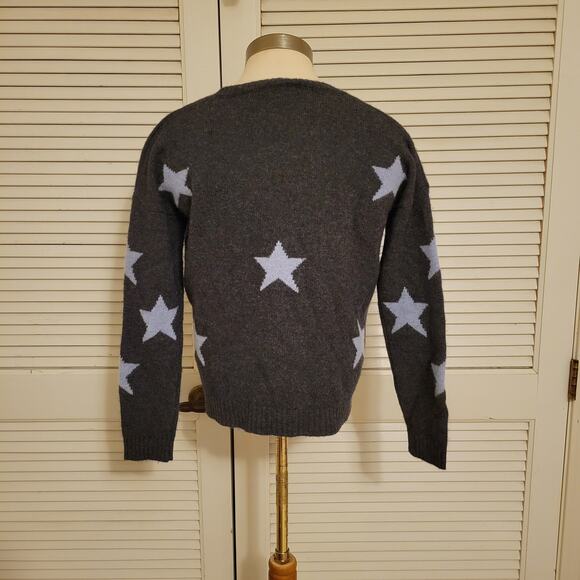 The Cashmere Project Stars Print Crew Pullover Sweater Charcoal Womens Size S - Picture 2 of 8